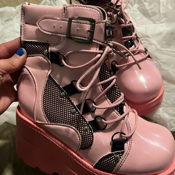Pink and Black Punk Platform Shoes NEW Size 7 - Picture 8 of 9